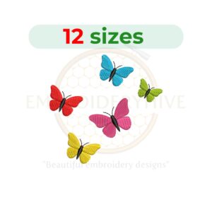 Butterflies embroidery design for machine embroidery, butterfly outline embroidery, flying butterflies stitch design, nature insect embroidery digital file.