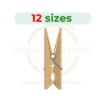Clothespin embroidery design, laundry clip embroidery, wooden clothespin machine embroidery pattern, digital download.
