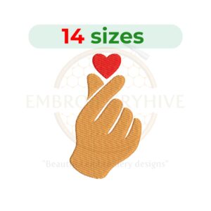 Finger heart hand sign embroidery design, finger heart gesture machine embroidery, Korean finger heart symbol embroidery, love hand sign embroidery, digital embroidery download.