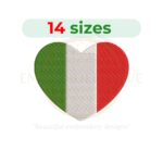 Italy flag heart embroidery design for machine embroidery, Italian flag heart pattern, Italy love embroidery digital download.