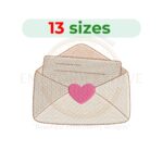 Love letter embroidery design for machine embroidery, envelope with heart embroidery file, romantic love mail embroidery pattern, digital embroidery download.