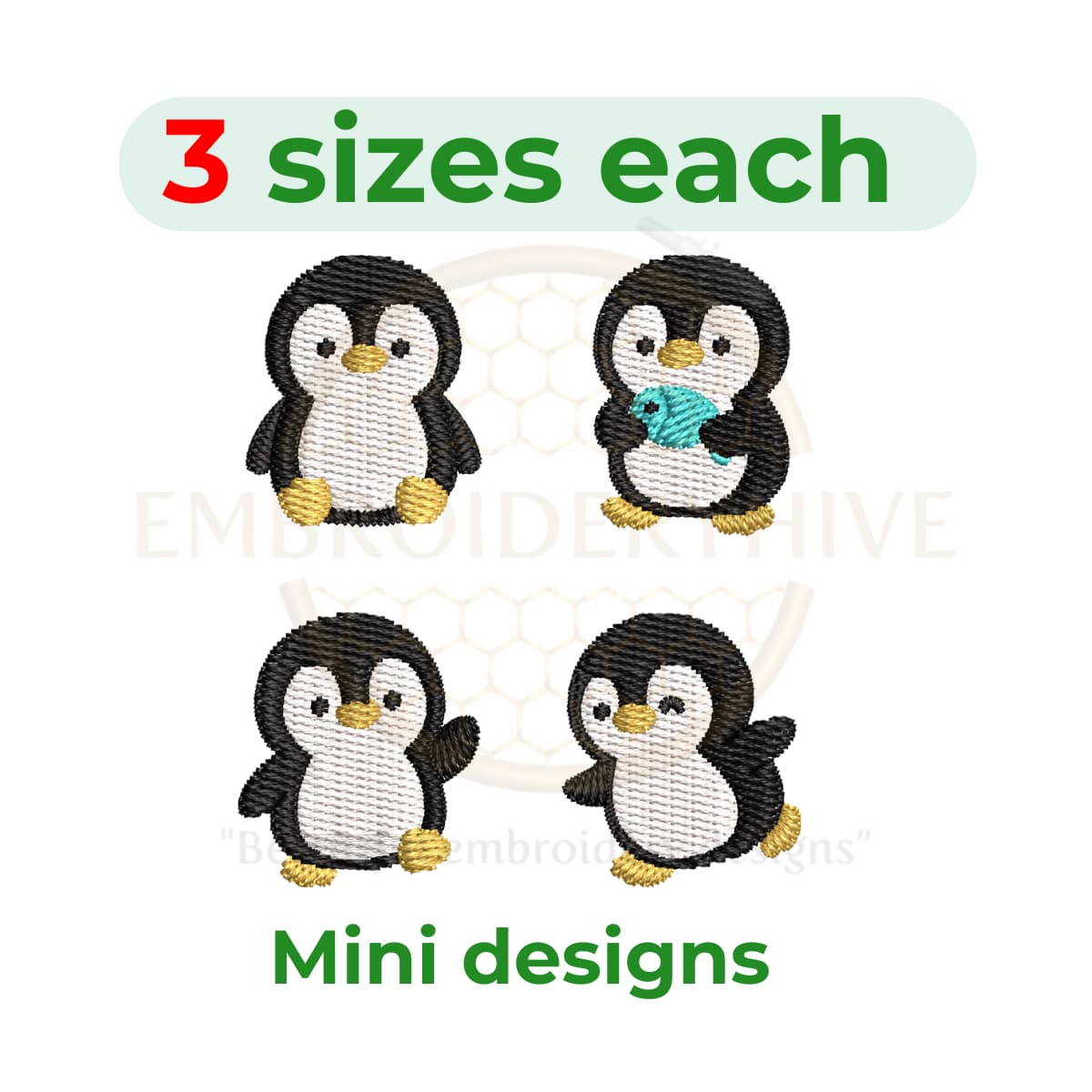 Penguin mini embroidery design set for machine embroidery, cute penguin embroidery, small penguin embroidery designs, penguin embroidery digital download.