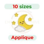Night applique embroidery design, moon night applique embroidery, night theme machine embroidery pattern, digital download.