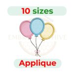 Balloons applique embroidery design, balloons machine embroidery applique, party balloons embroidery pattern, digital embroidery download.