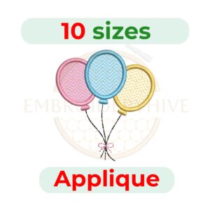 Balloons applique embroidery design, balloons machine embroidery applique, party balloons embroidery pattern, digital embroidery download.