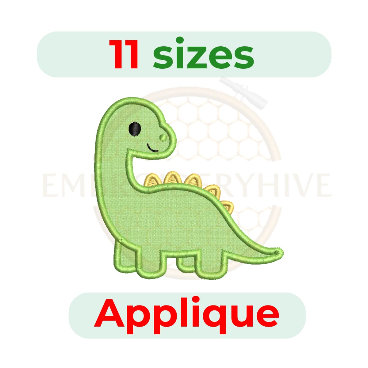 Dinosaur applique embroidery design, dinosaur machine embroidery applique, cute dino embroidery pattern, kids dinosaur embroidery, digital embroidery download.