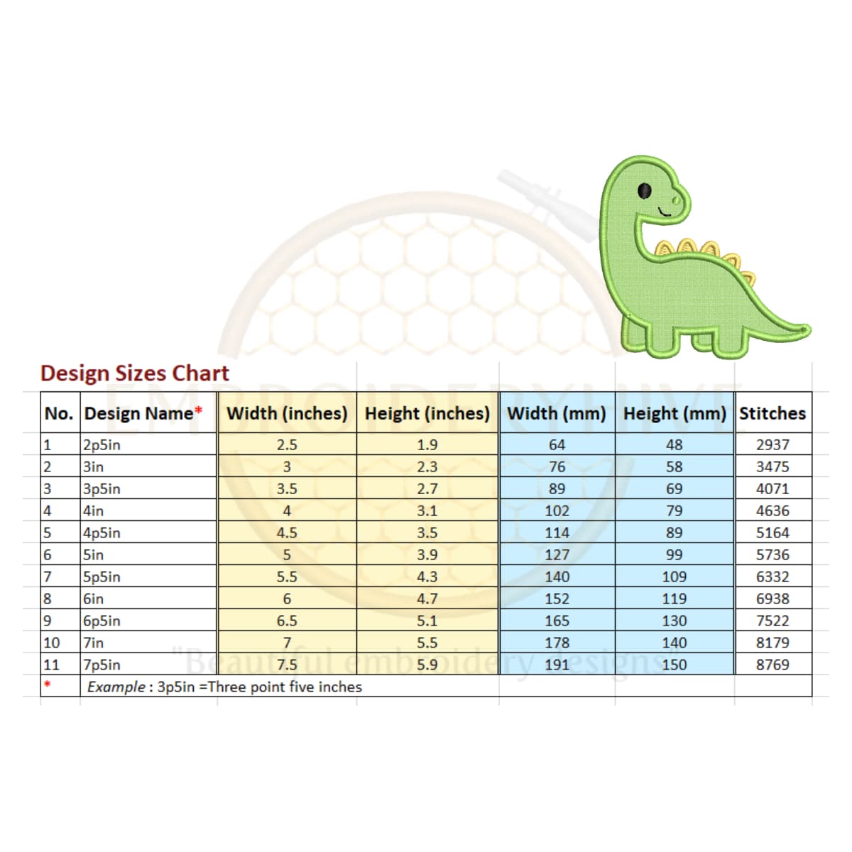 Dinosaur Applique Embroidery Design (2.5–7.5 inch) - Image 3