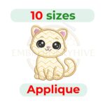 Cat applique embroidery design, cute cat machine embroidery applique, kitten embroidery pattern, pet embroidery design, digital embroidery download.