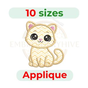 Cat applique embroidery design, cute cat machine embroidery applique, kitten embroidery pattern, pet embroidery design, digital embroidery download.