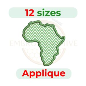 African map applique embroidery design for machine embroidery, Africa continent applique pattern, digital embroidery download.