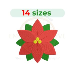 Poinsettia embroidery design for machine embroidery, Christmas flower stitch pattern, festive holiday floral embroidery digital download.