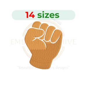 Power hand symbol embroidery design, raised fist hand embroidery, power fist gesture embroidery file, strong hand symbol machine embroidery, digital embroidery design download.