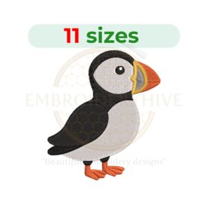 Puffin embroidery design for machine embroidery, cute puffin bird embroidery, seabird puffin embroidery design, animal embroidery digital download.