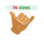 Shaka hand sign embroidery design, shaka gesture machine embroidery, hang loose hand symbol embroidery, surfer hand sign embroidery design, digital embroidery download.
