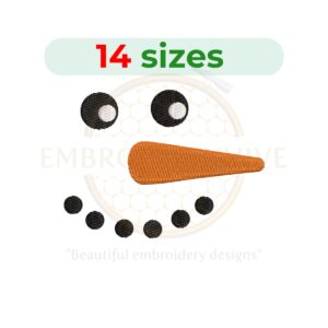 Snowman face embroidery design for machine embroidery, Christmas snowman face stitch pattern, winter holiday embroidery digital download.