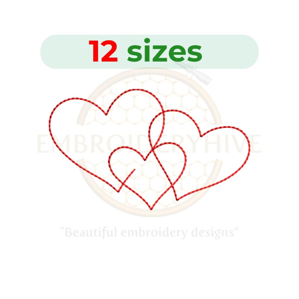 Valentine three hearts embroidery design for machine embroidery, love hearts embroidery file, Valentine hearts embroidery pattern, digital embroidery download.