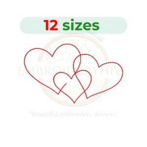 Valentine three hearts embroidery design for machine embroidery, love hearts embroidery file, Valentine hearts embroidery pattern, digital embroidery download.