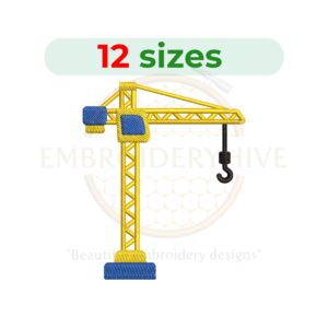 Tower crane embroidery design for machine embroidery, construction crane design in multiple sizes.