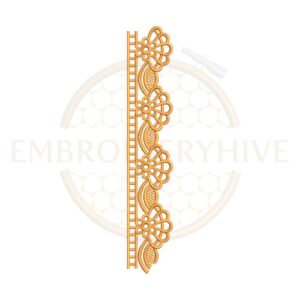 Golden blossom vine lace embroidery design, floral border machine embroidery file, decorative vine lace border for tablecloth dress and home decor.