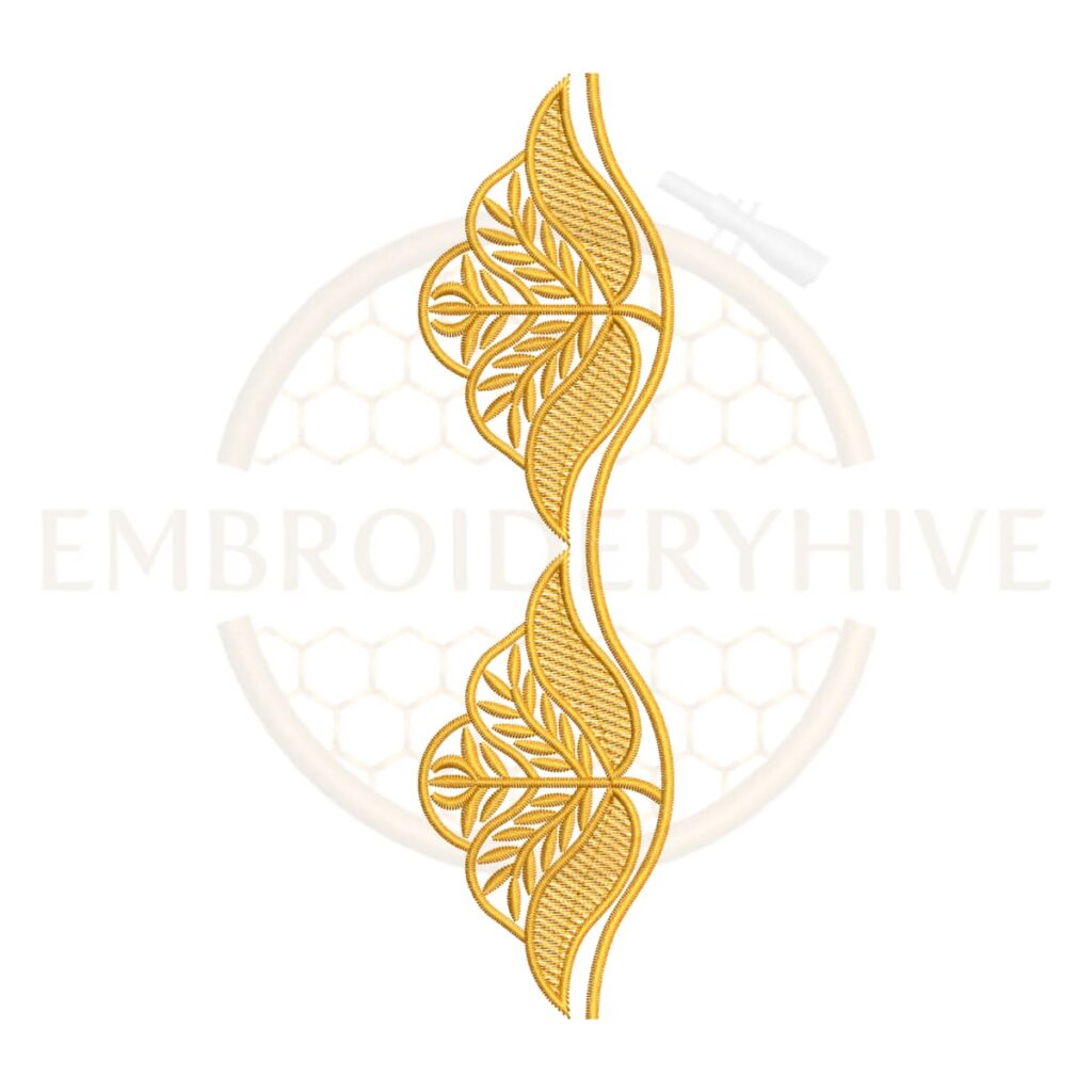 Royal twisted leaf embroidery design, decorative leaf border machine embroidery file, elegant lace border for tablecloth dress and home decor.