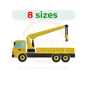 Crane truck embroidery design for machine embroidery, construction crane vehicle embroidery file 4 to 7.5 inch sizes instant download pattern.