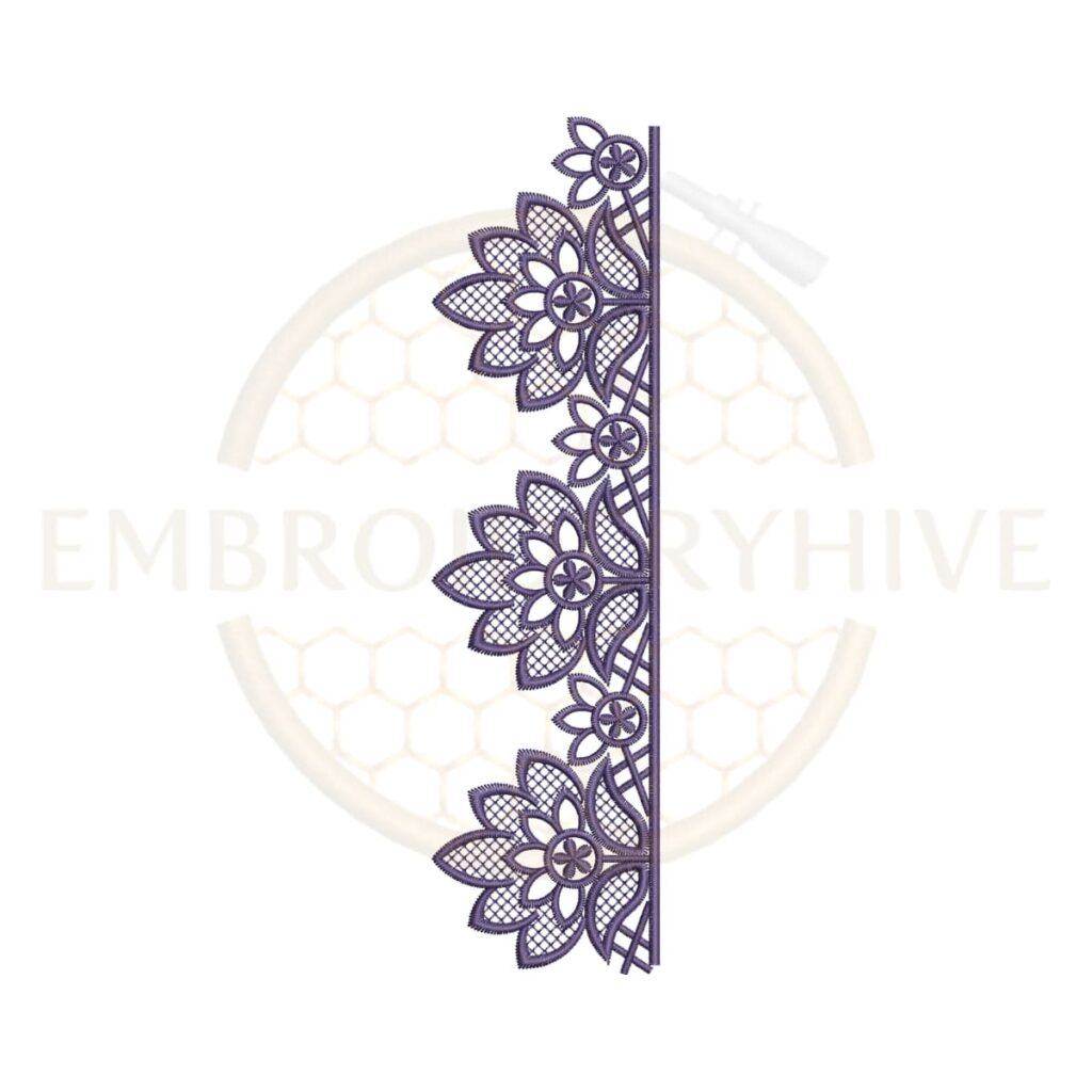 Elegant floral net lace embroidery design, decorative floral border machine embroidery file, lace border pattern for tablecloth dress and home decor.