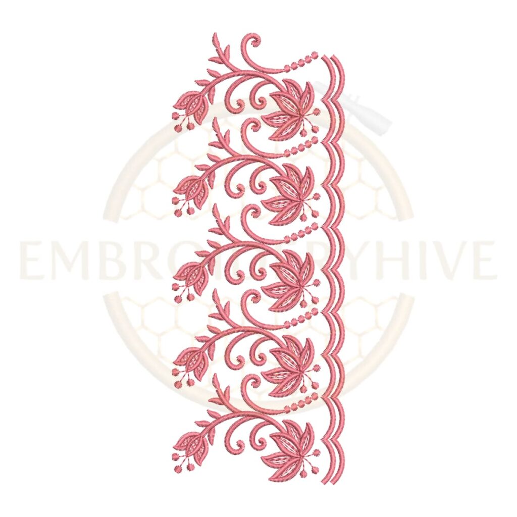 Elegant floral scallop lace embroidery design, floral border machine embroidery file, decorative scalloped lace border for tablecloth dress and home decor.