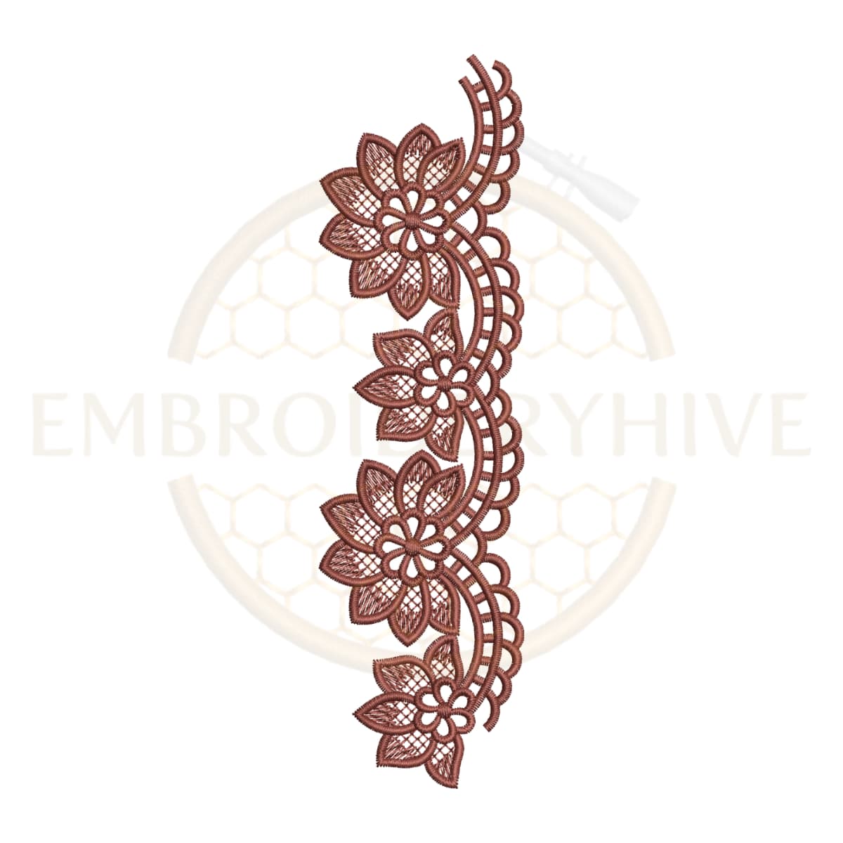 Royal lotus scallop lace embroidery design, floral border machine embroidery file, decorative lotus lace border for tablecloth dress and home decor.