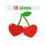 Heart cherries embroidery design for machine embroidery, cute cherry heart embroidery file 1.5 to 7.5 inch sizes, romantic fruit pattern instant download.