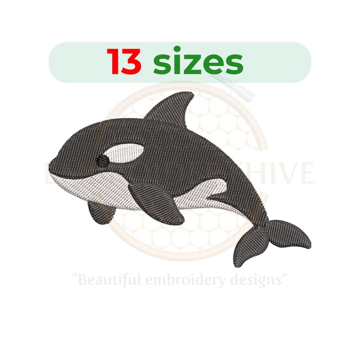 Orca embroidery design for machine embroidery, killer whale embroidery file 2 to 7.5 inch sizes instant download ocean animal pattern.