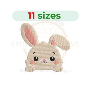Baby bunny head embroidery design for machine embroidery, cute rabbit face embroidery file 2.5 to 7.5 inch sizes instant download pattern.