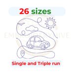 Car edge to edge quilting embroidery design, machine quilting pattern in single run and triple stitch, square quilt block