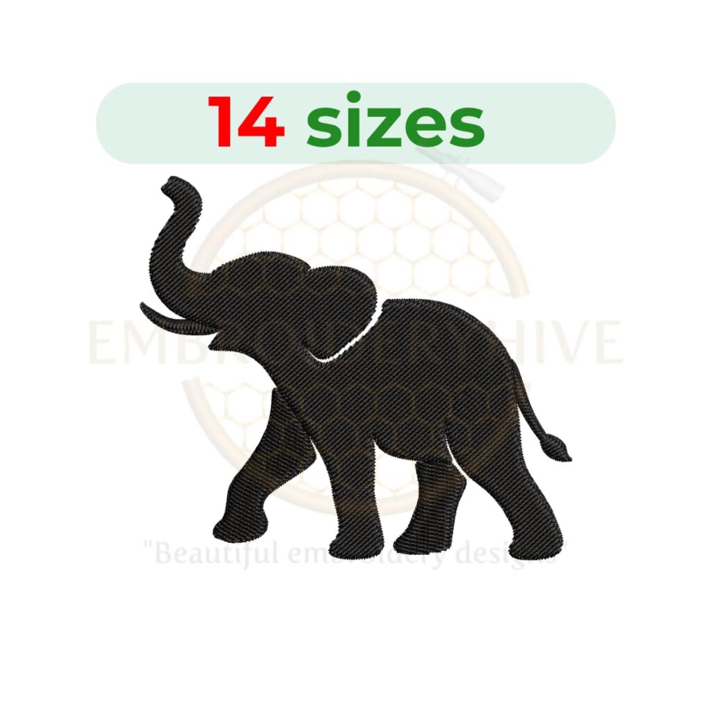 Elephant embroidery design for machine embroidery, cute elephant embroidery file 1 to 7.5 inch sizes, animal embroidery pattern instant download.