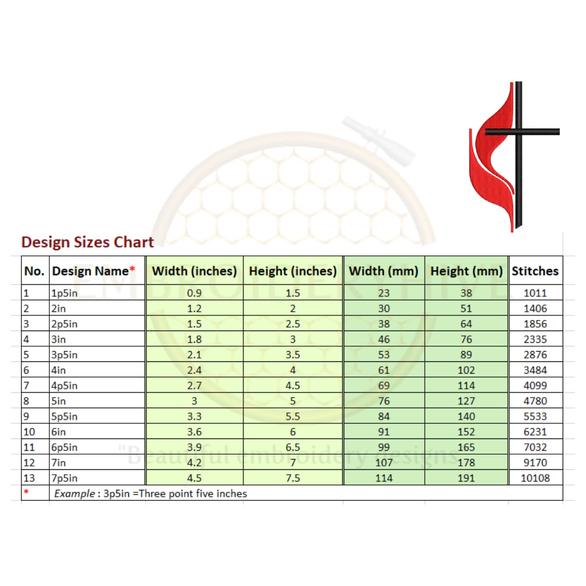 Methodist Church Cross embroidery design - Image 2
