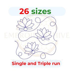 Lotus end to end quilting embroidery design, edge to edge quilt block pattern, continuous lotus pantograph for embroidery and longarm machines.