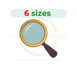 Magnifying glass embroidery design for machine embroidery, detective magnifier embroidery file 1 to 3.5 inch sizes, small object embroidery pattern instant download.
