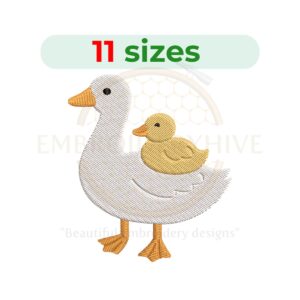 Mother duck with duckling embroidery design for machine embroidery, mama duck and baby duck embroidery file 2.5 to 7.5 inch sizes instant download.
