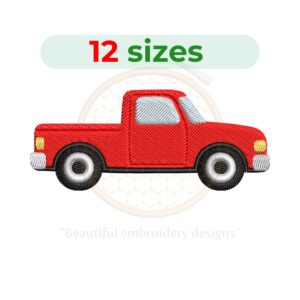 Pickup truck embroidery design for machine embroidery, classic truck embroidery file 2 to 7.5 inch sizes instant download vehicle pattern.