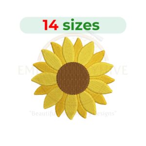 Blooming sunflower embroidery design for machine embroidery, floral sunflower embroidery file 1 to 7.5 inch sizes instant download pattern.