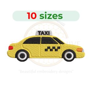 Taxi embroidery design for machine embroidery, city cab car embroidery file 3 to 7.5 inch sizes instant download vehicle pattern.