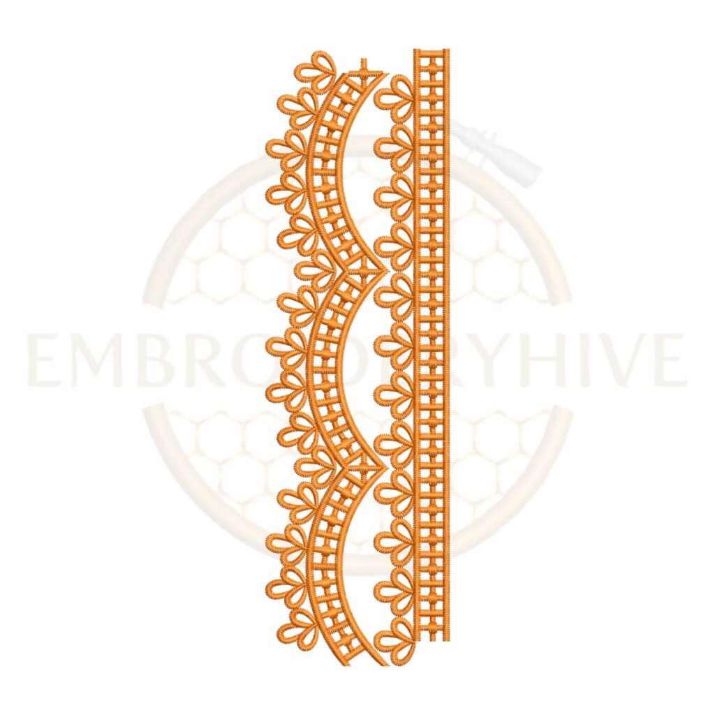 orange loop scallop lace embroidery design, border machine embroidery design 2.15 x 7.19 inch instant download