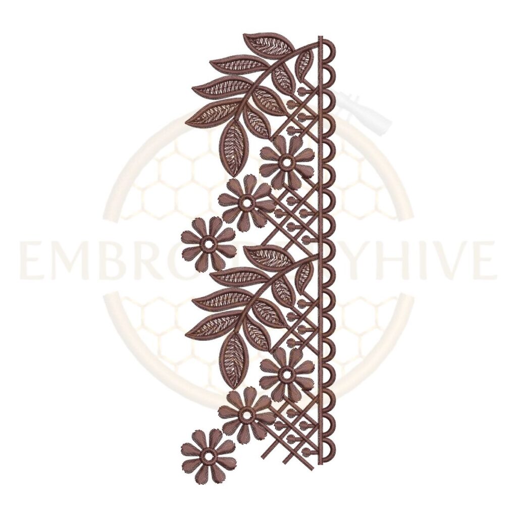 Rustic daisy lattice lace border embroidery design for machine embroidery, floral lace edge embroidery pattern instant download.