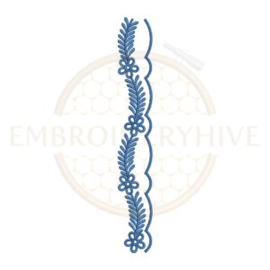 Blue leaf flower lace embroidery design, decorative floral border machine embroidery file, elegant lace border for tablecloth dress and home decor.