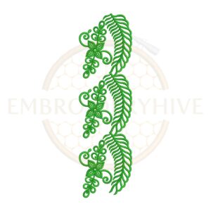 Green paisley leaf embroidery design, decorative paisley border machine embroidery file, elegant lace border for tablecloth dress and home decor.