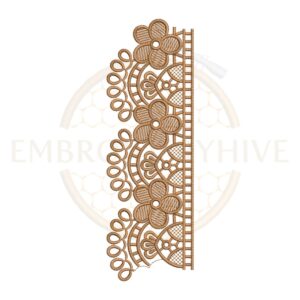 brown floral lace scallop embroidery design, floral border machine embroidery design 2.56 x 7.69 inch instant download