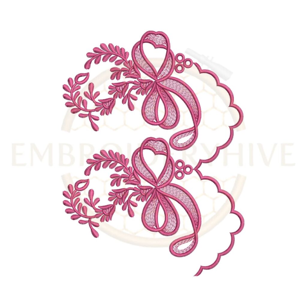 floral bow lace border embroidery design, decorative floral lace machine embroidery design instant download