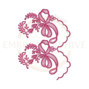 floral bow lace border embroidery design, decorative floral lace machine embroidery design instant download