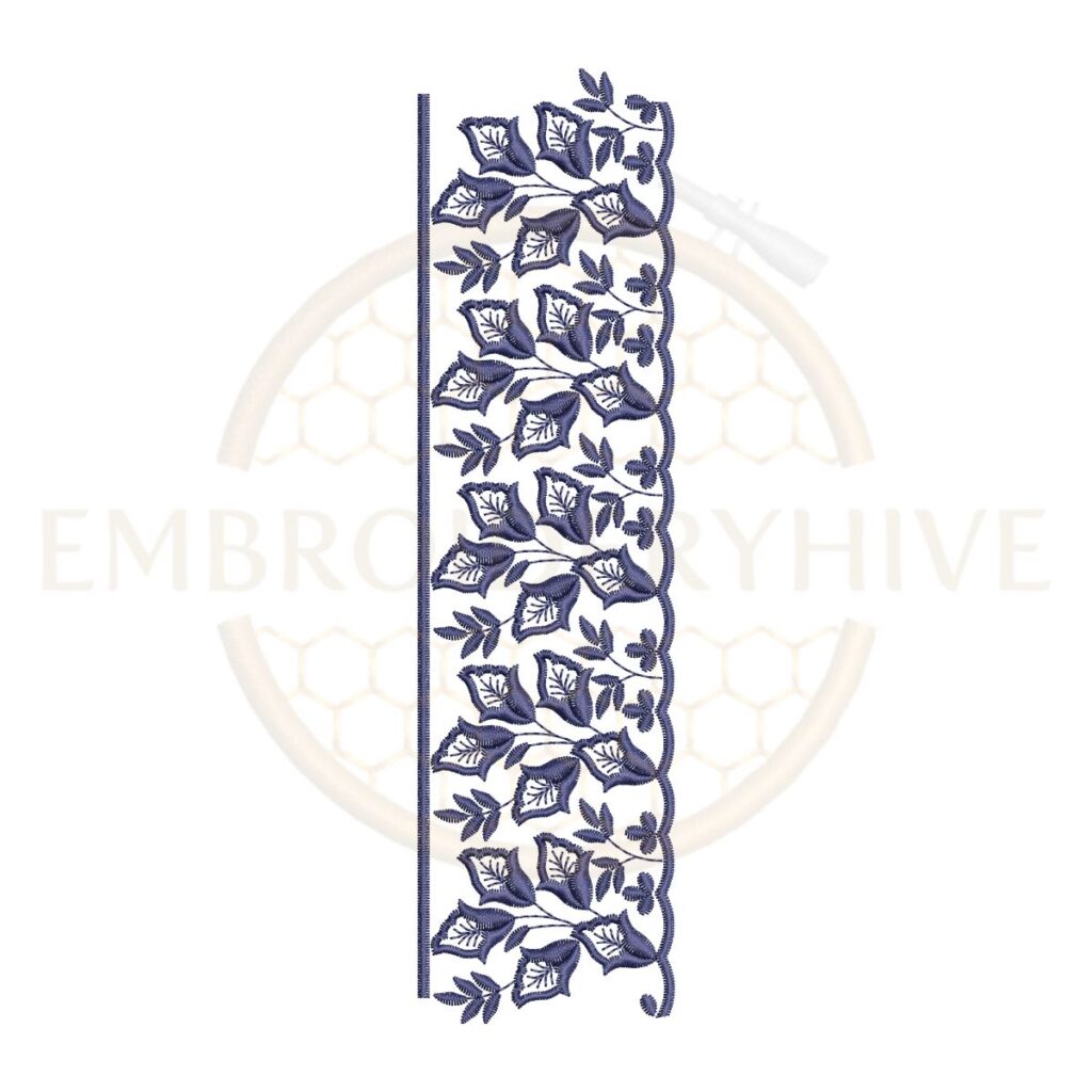 Delicate floral vine lace border embroidery design for machine embroidery, elegant floral lace edge pattern instant download.