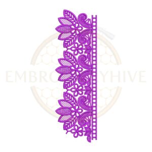 purple dense floral lace embroidery design, floral border machine embroidery design 2.37 x 7.53 inch instant download