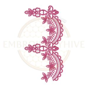 Floral pink heavy lace embroidery design, bold floral border machine embroidery file, decorative lace for tablecloth dress and home decor.